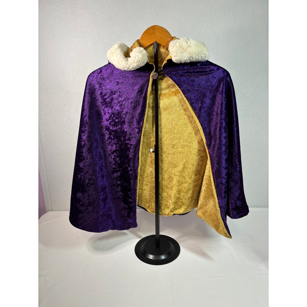Handmade Kids Reversible Cape Purple Gold Crushed Velvet Faux Fur Trim Costume